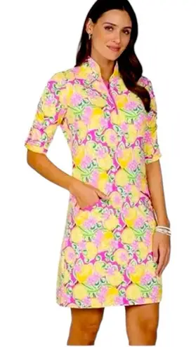 IBKUL Ruched Elbow Length Shift Dress Calista Hot Pink Golf Athletic Size S NEW