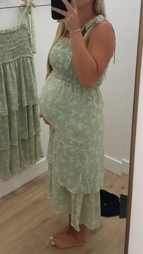 Green floral tie strap dress Size L - Image 3