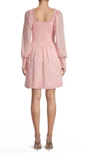 Allison New York Printed Smocked Mini Dress Long Sleeves Square Neck Pink Medium