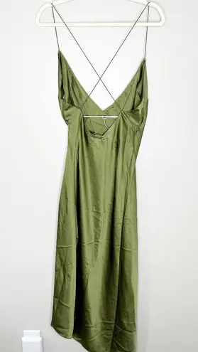 SER.O.YA Retreofete Emma Chartreuse Green Silk Slip X Back Dress Large NEW $395