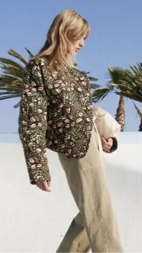 ALC Frank A.L.C. Emory Jacket Quilted Wide Lapels Long‎ Sleeves Printed Brown Green NWT S - Image 1