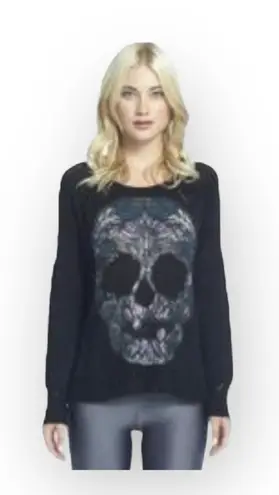 Lauren Moshi Rare: new ☻︎ Helena Feather Skull Knit Sweater w/ Slits ☻︎ Black S
