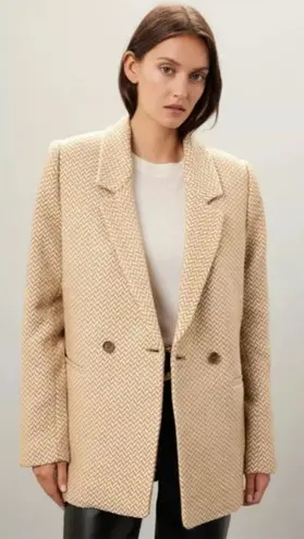 ANINE BING Oversized Fishbone Blazer Tan/White Herringbone Print Size Large