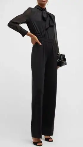 Misook Black Mixed Media Tie-Neck Jumpsuit Long Sleeve Size M NEW