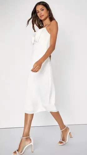 NWT Lulus truly mesmerizing white sleeveless satin bow column midi dress size XS