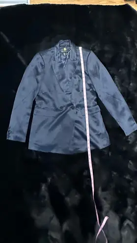 House of Harlow 1960 Navy Blue Satin Double Long Sleeve Breasted Blazer