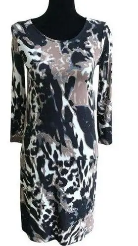 Kensie  Womens Dress Size XS Black Brown Off White Abstract Animal Print NEW