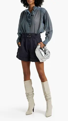 Isabel Marant Kalosco Belted Cotton Pleated High Waisted Shorts Midnight Small