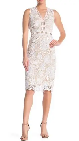 LOVE x DESIGN White Lace Lattice Taupe Shell Sleeveless Mini Dress Size XS