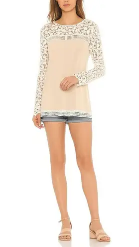 C. Luce Womens Beige White Knitted Lace Blouse Romantic Delicate Size M