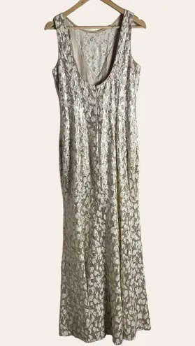Belle Badgley Mischka Beige Champage Sequined Lace Sleeveless Formal Gown Size 8