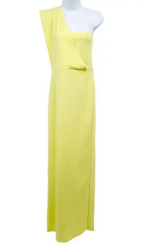 Pretty Little Thing  Light Lime One Shoulder Maxi Gown Dress Back Slit Crepe