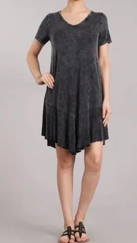 Chatoyant Womens Mineral Wash Mini Dress Sz M Black Gray Stretchy Grunge Drapey