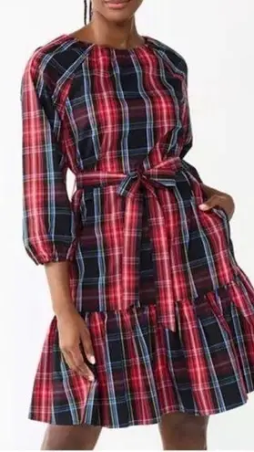 Draper James RSVP Long Sleeve Tiered Bow Back Dress Holiday Plaid Ruffle Belted