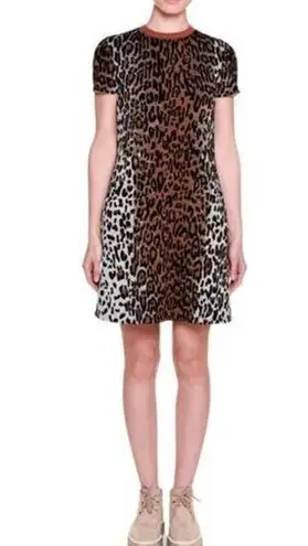 Stella McCartney wool blend Short-Sleeve Leopard-Print Shift Dress EU 40/US S