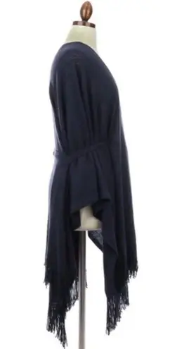 Grey Knit Belt Tie Waist Wrap Poncho Cardigan OSFM Gray