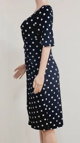 Connected Apparel CONNECTED Apperal Lisa Navy Blue & White Polka Dot Faux Wrap Dress Size: 12