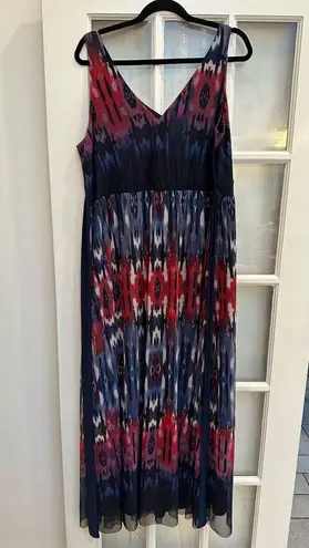 Carmen Marc Valvo Maxi Dress Watercolor Bohemian Sparkle Bead Plus Size 1X NWT