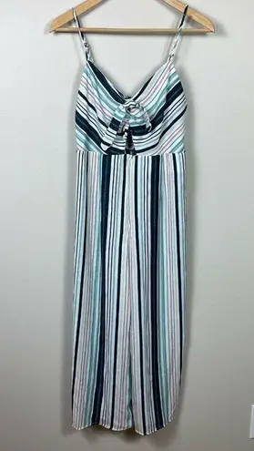 Xhilaration  Jumpsuit Small‎ Striped Multicolor Palazzo Pants V-Neck Tie Cutout S