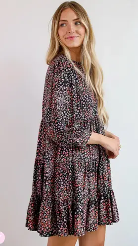 Dress Up Black Floral Tiered Mini Dress Size L