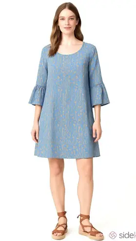 Roller Rabbit Blue Floral Stripe Three Quarter Ruffle Sleeve Dress Women’s Large