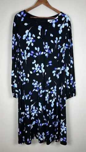 Sabrina Collective Midi Dress 4X Black Purple Floral Sheath Keyhole Long Sleeve