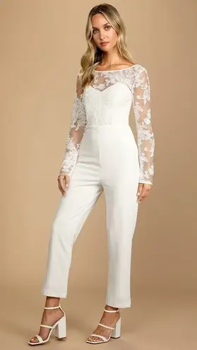 Lulus Write Your Own Romance White Embroidered Long Sleeve Jumpsuit