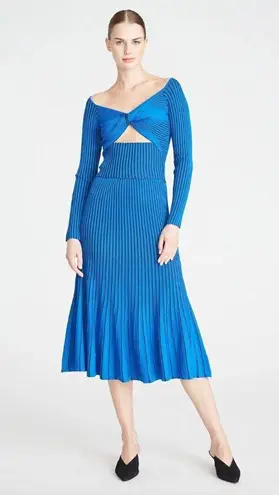 Amur Jenna Pleated Knit Midi Skirt Blue Womens Size Medium