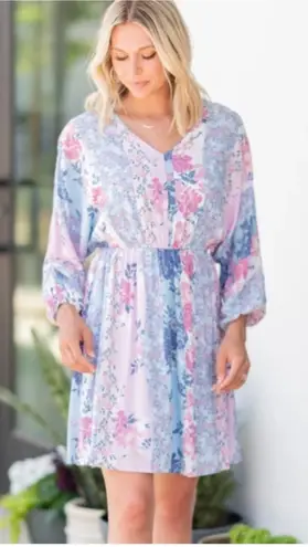 The Mint Julep Midi Dress Womens Medium Lavender Purple Floral Half Sleeve