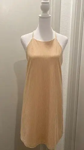 Very J Cream Beige Plisse Textured Trapeze Neck Sleeveless Dress - M