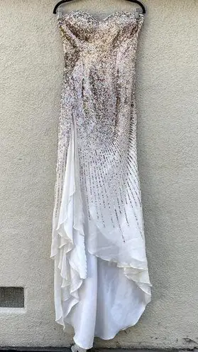 Terani Couture Terani Gold Multi-Colored Sequin Strapless Gown 6 Ivory