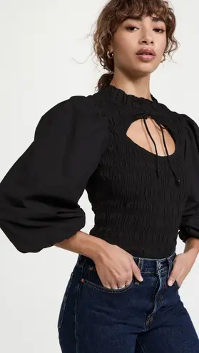 Love The Label Anthropologie Black Smocked Puff Sleeve Blouse Sz.S NWT