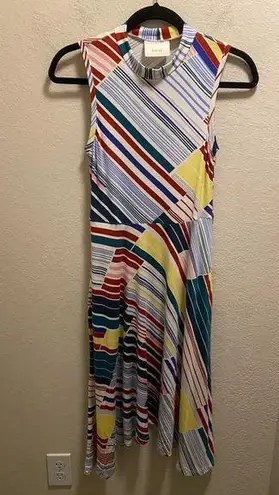 Maeve Anthropologie Striped Mock Neck Shark Bite Hem Sleeveless Dress Size XS