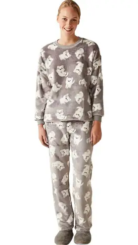 Penti Womens M Dog Pattern Print Gray Pajama Set Soft Size M