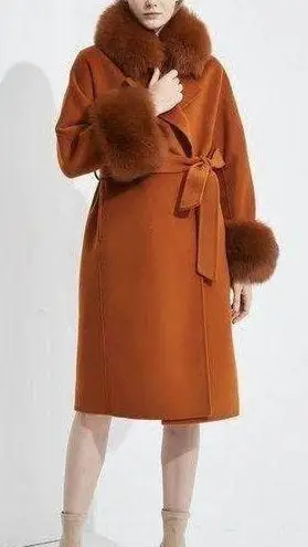 Pissenlit Wool+Cashmere, fox fur coat. S Brown