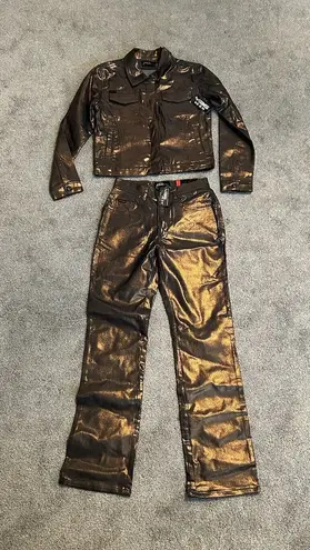 Vintage Y2K FUBU Metallic Brown Pants 7/8 And Matching Jacket 9/10 NWT Size M