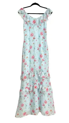 Petal and Pup NWOT Irelynn Floral Off-Shoulder Ruffle Tiered Blue Maxi Dress SMALL