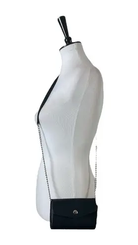 Black Silver Crossbody Chain Link Shoulder Strap Snap Closure Vegan Small Mini