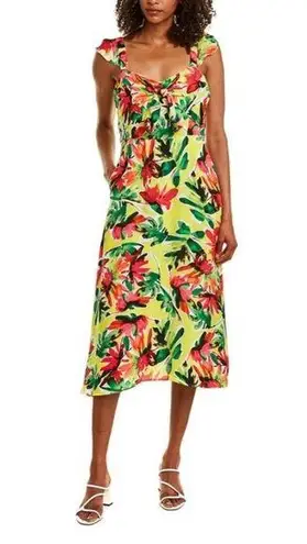 Julia Jordan Dress 12 Ruffle Bright Floral Midi Dress Yellow Green Pink