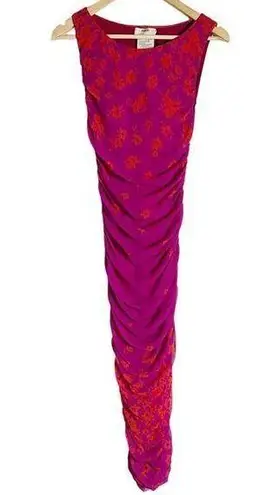 Fuzzi Azalea Red Pink Floral Print Ruched Sleeveless Maxi Dress Size Large