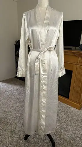 Vintage Satiny Lace Floral Print Belted Robe Sexy Whimsical Feminine Size S/M