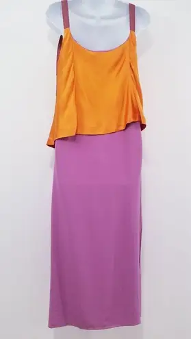 Sies Marjan 100% Silk Color Block Satin Midi Dress