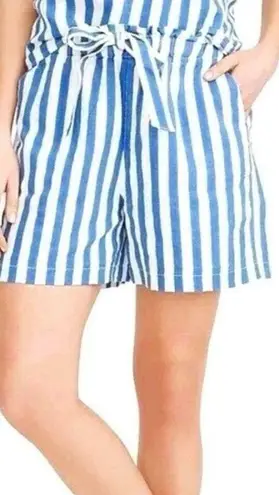 J.Crew white blue striped linenāblend paperbag shorts M Size M