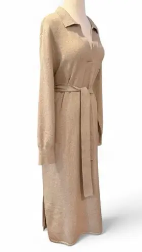Faherty Jackson Sweater Dress in Oatmeal Heather Cozy Collared Belted Size Large Tan