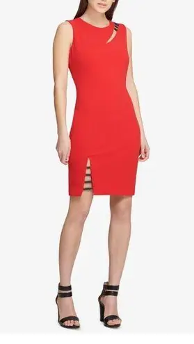 DKNY  Cherry Red Sleeveless Cut Out Sheath Dress Size 2