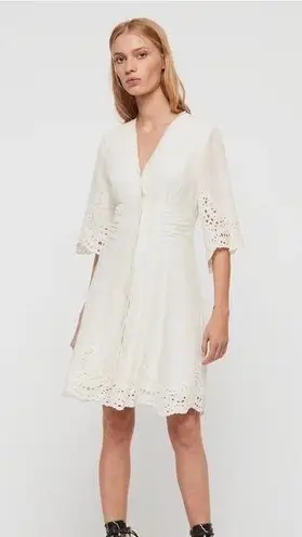 All Saints Una Broderie Chalk White V-Neck Dress Size 4 New