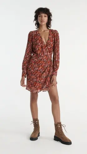The Kooples FLOWING RED DRESS WITH FLORAL MOTIF SIZE 0