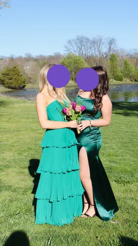 Fame and Partners Green Tiered Strapless Prom Dress