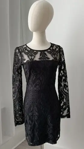 Alexis  Black Lace Goth Witchy Crewneck Long Sleeves Mini Dress Women’s Small