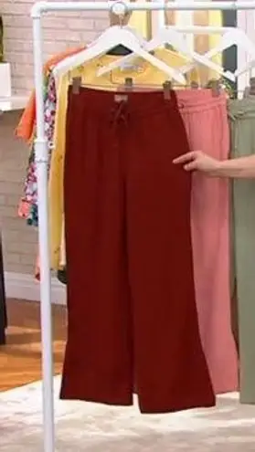 Denim & Co . Naturals Petite Linen Blend Ankle Pants w/ Side Slits A396202 PL NWT